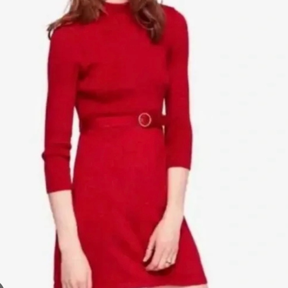Free People Red Long Sleeve Belted Mini Dress